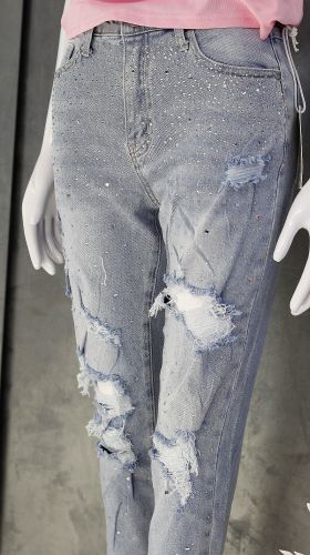 Spodnie Jeansowe wysadzane cyrkoniami z rozdarciami
