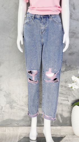 Spodnie Jeansowe z rozdarciami i cyrkoniami